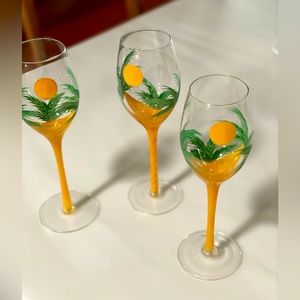 Set of three hand painted glasses, stemware